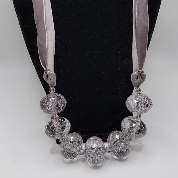 Silver Velvet Ribbon w/ Clear Beads Necklace - Fashion, Jewelry, Style, Stylish - Picture 1 of 4